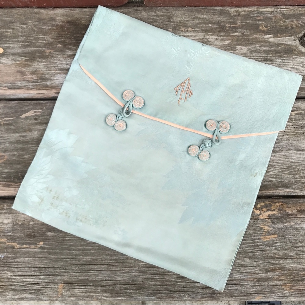Art Deco Monogramed Silk Hanky Lingerie Holder
